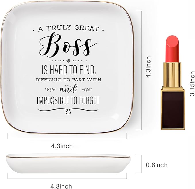 Piudee Boss Lady Gifts for Women, Gifts for Boss Jewelry Dish A Truly Great boss is Hard to find...and Impossible to Forget, Female Boss Gifts for Women Christmas Birthday Bosses Day Gifts