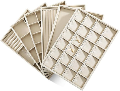 Dansmiy Linen 12 Grid Stackable Bangle Storage Tray, Bracelet Watch Display Tray, Jewelry Shop Counter Showcase Table Top Organizers, Makeup Table Drawer Insert Jewelry Tray