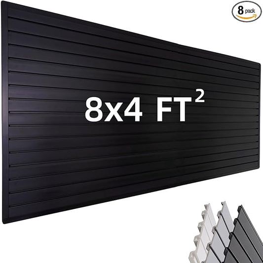 Slat Wall Paneling Garage Wall Organizer, Slatwall Panels Garage Tool Organizer Wall Mount Garage Slat Wall Storage Systems, Slat Board PVC Wall Panels Garage Storage (Black, 8ftx4ft)