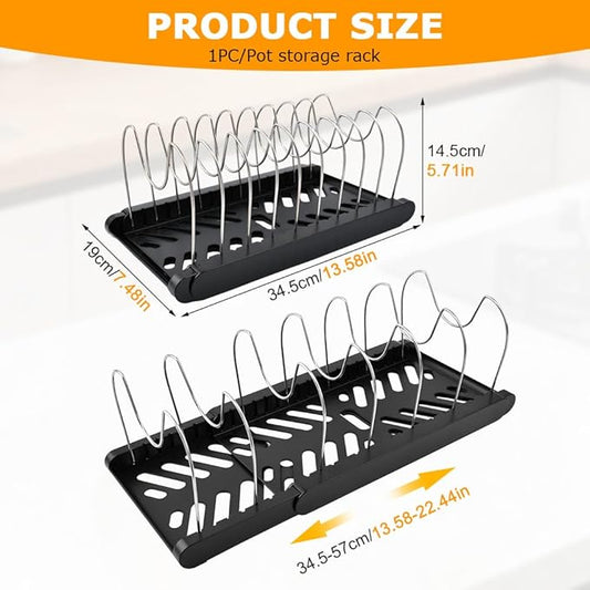 DiQiRenQin Pot and Pan Organizer, Expandable Pan Organizer for Cabinet, Pot Lid Holder with 10 Adjustable Compartments for Kitchen Cabinet Cookware Baking Frying Rack(Black)