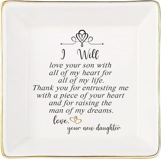 JOYIMARR Mother of the Groom Ring Dish - Thank You For Raising The Man Of My Dreams, Mom Gifts for Mother in Law at Wedding, Bridal Shower Gifts