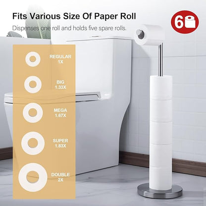 BAGNOLUX Bathroom Toilet Paper Holder Stand with Reserve, SUS304 Stainless Steel Rustproof Pedestal Tissue Roll Holder Heavy Duty, Brushed Nickel