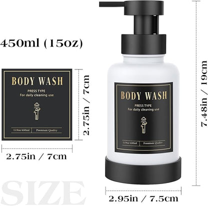 Luxspire Foaming Soap Dispenser, Glass Foam Pump Soap Dispenser, Non-Slip Hand Soap Container with 5 Waterproof Labels, 15 Oz Refillable Liquid Soap Holder for Bathroom & Kitchen, White, 2 Pack