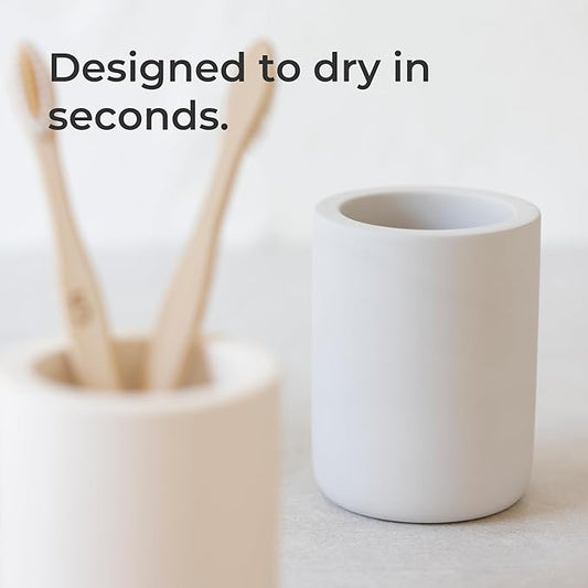 Selegna Drying Stone Toothbrush Holder, Diatomite Toothbrush Holders for Bathroom, Quick Drying Electric Toothbrush & Toothpaste Holder Cup, Diatomaceous Earth Bathroom Sink Organizer (Light Grey)