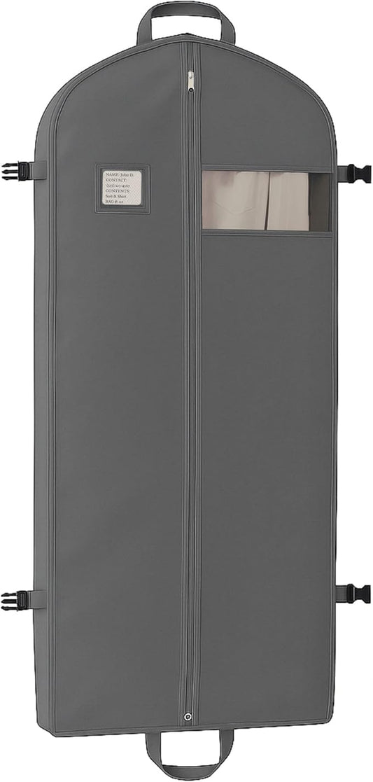 Party Bargains Garment Bag 59-Inch – Non-Woven Hanging Clothes Storage Cover for Suits, Dresses & Coats, Zippered for Closet or Travel (Gray)