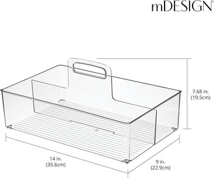 mDesign Large Plastic Divided Portable Storage Organizer Caddy Tote Basket Bin with Handle for Kitchen, Pantry, Countertop, Cabinet, Cupboard - Ligne Collection - 2 Pack - Clear