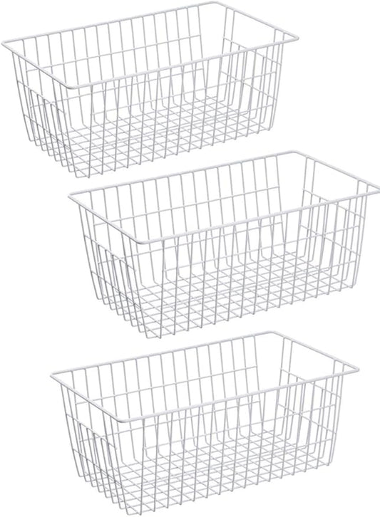 Wire Storage Basket Freezer Organizer Bins Metal Wire Baskets Organizer Storage Baskets for Kitchen, Cabinets, Pantry, Freezer, BathroomSet of 3