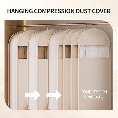 Space Saving Hanging Garment Bag with Self-Compression Zipper 43Inch Closet Organizer for Down Coats, Jackets & Travel Protable Storage Dustproof Wardrobe Storage Bags (Large)