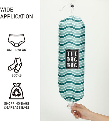 Plastic Bag Holder,Reusable And Washable Grocery Bag organizer,for Home Kitchen Travelling Camping Decor, use 1 Pack, Blue-Green Wavy Pattern Pattern