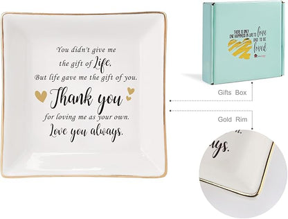 HOME SMILE Bonus Mom Gifts Mother's Day,Step Mom Ceramic Ring Jewelry Dish Tray Plate for Birthday Christmas-You Didn't Give Me Life but Life Gave Me You,Thank You for Loving Me As Your Own