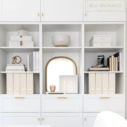 BLU MONACO | Cardboard Magazine File Holder Set of 4 | Vertical Magazine File Holder for Desk and Shelves | Cream Gold Foldable Magazine Holders with Label Slots