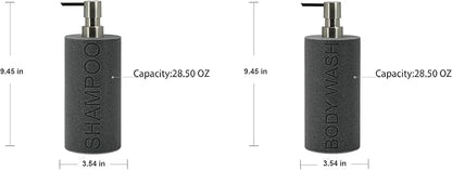 Indecor Home Resin 2 Pack Shampoo, Conditioner or Body Wash Dispenser Set, Luxurious Refillable Pump Bottles with Matte Pump Top and Embossed Text, Durable Design for Bathroom and Shower