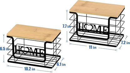 Trash Bag Holder Dispenser, AUVAHOX Garbage Bags Organizers with Bamboo Top, Wall Mount with Adhesive Hook, Perfect Storage Rack for Cabinet, Under Sink (Black, 2pack set-L/XL)