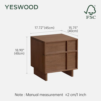 YESWOOD Solid Wood Nightstand, Walnut Nightstand with Drawers, Mid Century Modern Nightstands, Wood Bedside Table for Small Space. Boho Night Stand, Fluted Night Stands for Bedroom, 18.90" H