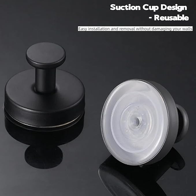 2Pcs Suction Cup Shower Hooks Matte Black Towel Hooks, No-Drill Waterproof Towel Hooks for Bathroom Glass Window Door Can Hang Various Towels Bath Towels Keychains