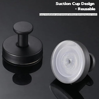 2Pcs Suction Cup Shower Hooks Matte Black Towel Hooks, No-Drill Waterproof Towel Hooks for Bathroom Glass Window Door Can Hang Various Towels Bath Towels Keychains
