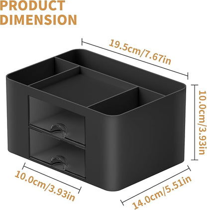 Marbrasse Pen Organizer with 2 Drawer, Multi-Functional Pencil Holder for Desk, Desk Organizers and Accessories with 5 Compartments + Drawer for Office Art Supplies (Black)