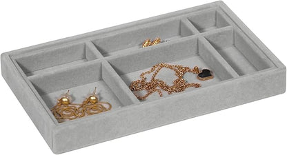 DIOMMELL 8 Pack Stackable Velvet Jewelry Trays Organizer, Jewelry Storage Box Display Trays Showcase Holder Closet Dresser Drawer Organizer for Earring Necklace Bracelet Ring Accessary