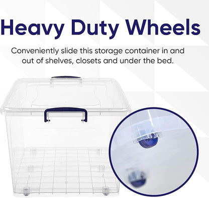 Superio Storage Bins with Lids- Clear Boxes for Organizing, Stackable Plastic Containers- BPA Free, Non-Toxic, Odor Free, Organizer for Home, Office, Dorm (6 Pack, 85 Qt (Wheeled))