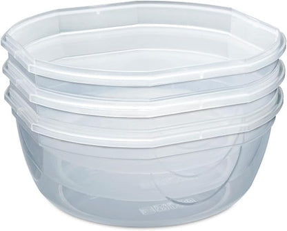 Sterilite Ultra-Seal 8.1 Qt Bowl, Large Airtight Food Storage Container, Latching Lid, Microwave and Dishwasher Safe, Clear With Red Gasket, 4-Pack
