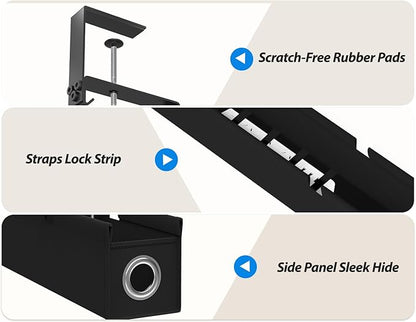 Under Desk Cable Management Tray No Drill, Suolaao 30 Inch Cord Organizer with Oxford Fabric, Clamp Mount, Holds 30 lbs, Large Cable Rack for Gaming & Home Office Standing Desk