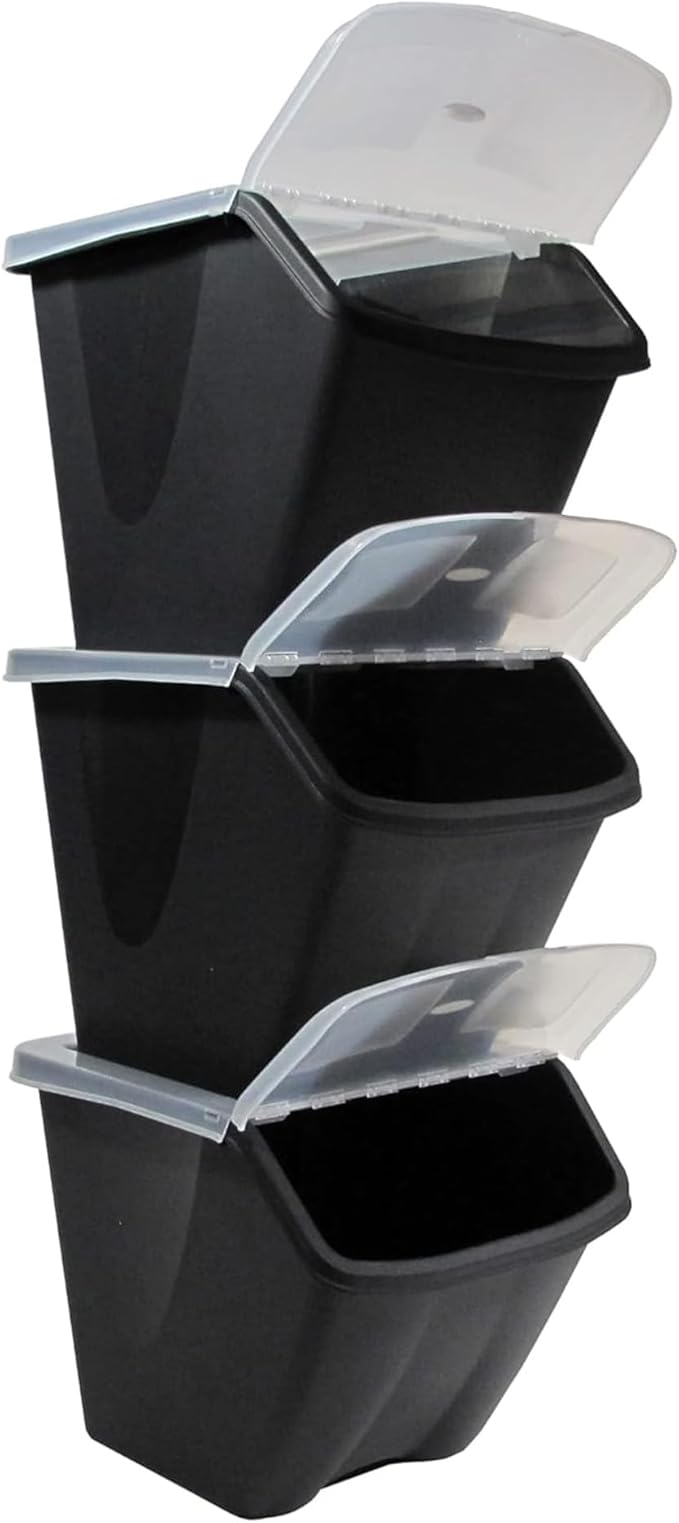 Redmon Since 1883 10 Gallon Stackable Shutter Bins, Black, 7316