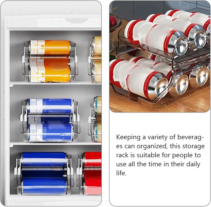 Luxshiny Clear Double Can Organizer for Refrigerator Efficient Beverage Storage Box Easy Dispenser for Kitchen and Pantry for Neat Fridge Organization