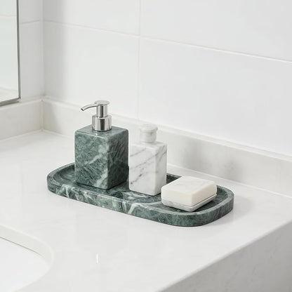 Koville Marble Tray, 10"x5" Marble Vanity Tray for Bathroom Countertop Kitchen Sink, Rectangular Stone Tray for Perfume Fragrance, Decorative Catchall Tray Jewelry Cosmetics Organizer(Green)