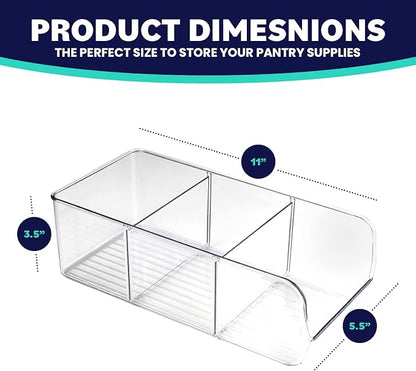 ELTOW 4-Pack Snack Organizer, 3-Compartment Plastic Bins with Removable Dividers, Chip & Food Storage for Pantry, Spices, Fridge, and Cabinet