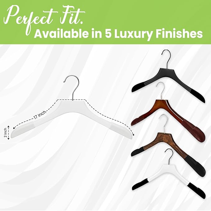 All Hung Up Hangers - Premium Luxe Wooden Hangers for Women, Wide Shoulder Design for Dresses, Skirts, Sweaters & Blouses, Heavy Duty with Velvet Grip, White with White Velvet, 30 pcs