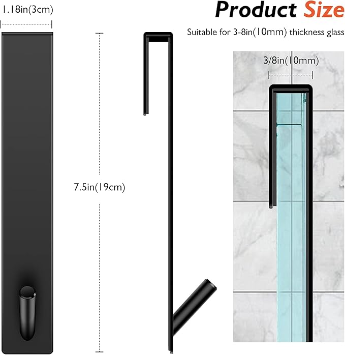 Kontoyo Shower Door Hooks(7.5 Inch),Extended Over Door Hooks for Bathroom Frameless Glass Shower Door,Stainless Steel Towel Hooks,Heavy Duty Rack Hooks for Robe,Towel-4 Pack-Black