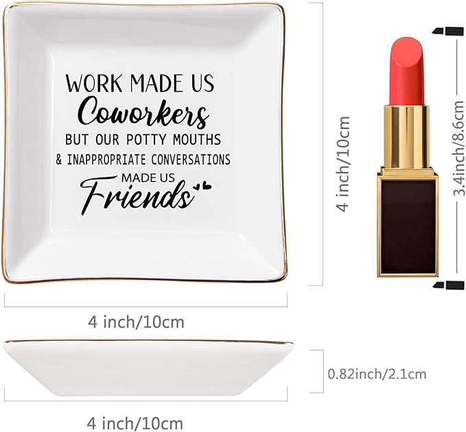 Piudee Coworker Gifts for Women - Work Made Us Coworkers&Friends Jewelry Dish, Farewell Going Away Appreciation Gifts for Coworkers Women Goodbye Thank You Gift Retirement Birthday Christmas Gift