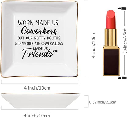 Piudee Coworker Gifts for Women - Work Made Us Coworkers&Friends Jewelry Dish, Farewell Going Away Appreciation Gifts for Coworkers Women Goodbye Thank You Gift Retirement Birthday Christmas Gift