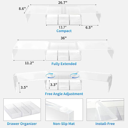OPNICE Clear Acrylic Desk Organizers and Accessories, Dual Monitor Stand Riser with Drawer, Desk Shelf Computer Racks for Office Workspace Organizers, Desktop Organization