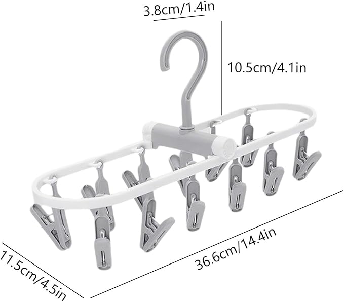 Portable Foldable Clothes Drying Rack, 20 Rotating Clips, Multi-Purpose Laundry Hanger for Underwear, Socks, Indoor/Outdoor Use, Compact, Lightweight, Convenient for Travel and Dorms (Gray)