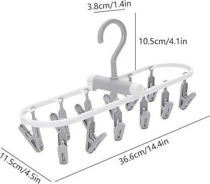 Portable Foldable Clothes Drying Rack, 20 Rotating Clips, Multi-Purpose Laundry Hanger for Underwear, Socks, Indoor/Outdoor Use, Compact, Lightweight, Convenient for Travel and Dorms (Gray)