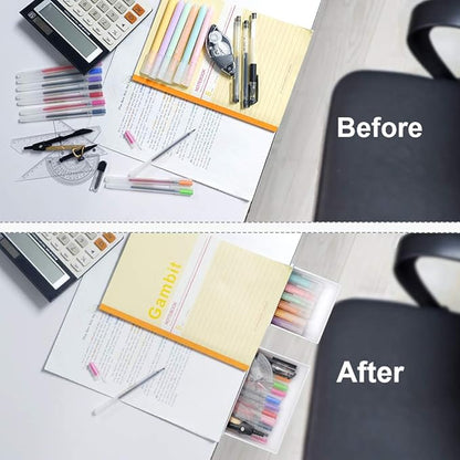 YOOUSOO 2 Pack Under Desk Storage Drawer Organizer, Hidden Slide Out Drawer Attachment, with Self - Adhesive Feature for Desktop and Table Organization, Hidden Under Desk