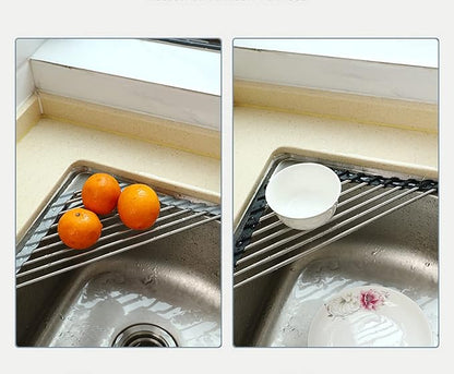 Ahyuan Roll up Dish Drying Rack Over The Sink Kitchen Roll up Sink Drying Rack Portable Dish Drainer Foldable Dish Drying Rack (Warm Gray, Triangle 16.3''X9.4'')