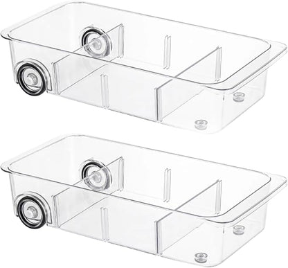 Attelite RollOut Refrigerator Drawer Organizer and Storage Clear Design with Dividers, Fridge Organizer on Wheels, Upgrade Thick Plastic Pantry Storage Bins, Kitchen Organization 2 Set