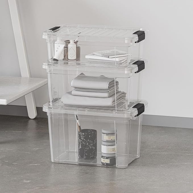 Superio Storage Bins with Lids- 8 Pack, 4.75 Qt Clear Boxes for Organizing, Stackable Plastic Containers- BPA Free, Non-Toxic, Odor Free, Organizer for Home, Office, Dorm
