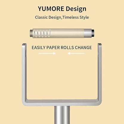 YUMORE Toilet Paper Holder Stand with Storage, Bathroom Weighted Base Floor Toilet Paper Roll Holder Free Standing for 3 Rolls, Brushed Nickel