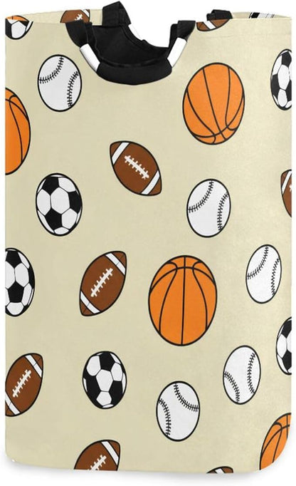 Laundry Hamper Basket Basketball Sports Balls Beige Storage Basket Collapsible Laundry Bag with Handle Decorative Organizer Bins Basket for Laundry Room College Dorms Clothes