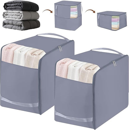 Compression Storage Bags for Down Comforters, Foldable Reusable Organizers for Down Coats, Clothes, Bedding, Blanket, Self Compression Packing Cubes Space Saver Bags with Dual Zipper, 2 Pack 136L Gray