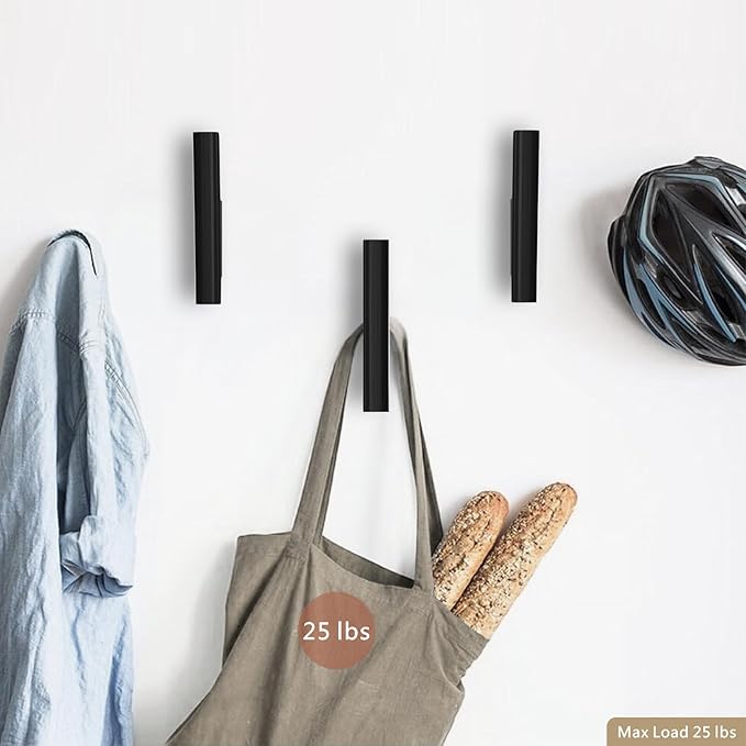 Wood Wall Hooks 4 Pack Coat Hooks Wall Mount Black Wooden Hooks for Hanging Hat, Bag, Backpack, Rustic Coat Hooks for Wall, Wood Towel Hooks for Bathrooms and Entryway Hooks (Black)
