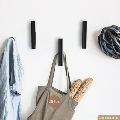 Wood Wall Hooks 4 Pack Coat Hooks Wall Mount Black Wooden Hooks for Hanging Hat, Bag, Backpack, Rustic Coat Hooks for Wall, Wood Towel Hooks for Bathrooms and Entryway Hooks (Black)