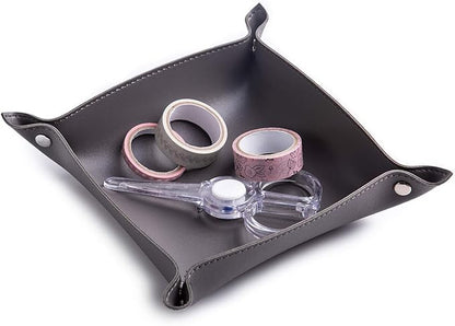 SANQIANWAN Leather Jewelry Valet Tray for Women and Man, Portable Entryway Table Tray Bedside Nightstand Desk Tray Small Catchall Travel Dish Plate for Key,Wallet,Watch,Coin (2PCs Grey-B)
