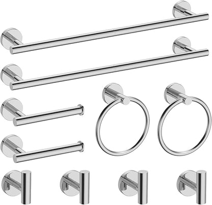 Newfun 10-Pieces 24 Inch Polished Chrome Bathroom Hardware Set, Includes 24 Inch Towel Racks for Bathroom Wall Mounted, Toilet Paper Holder, Towel Hooks for Bathrooms, Towel Rings for Bathroom Wall