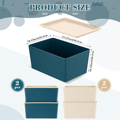 Menkxi 4 Pcs Storage Bins with Lids Plastic Stackable Containers for Organizing Shelves Christmas Ornament Box Baskets(Beige, Blue,Small)