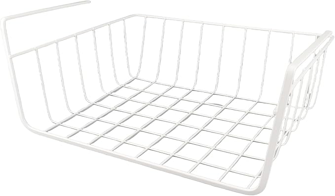Under Shelf Wire Basket, All Metal Under Shelf Storage Basket Strong Load Bearing for Desk for Office for Bookshelf (L White)