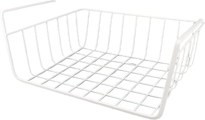 Under Shelf Wire Basket, All Metal Under Shelf Storage Basket Strong Load Bearing for Desk for Office for Bookshelf (L White)
